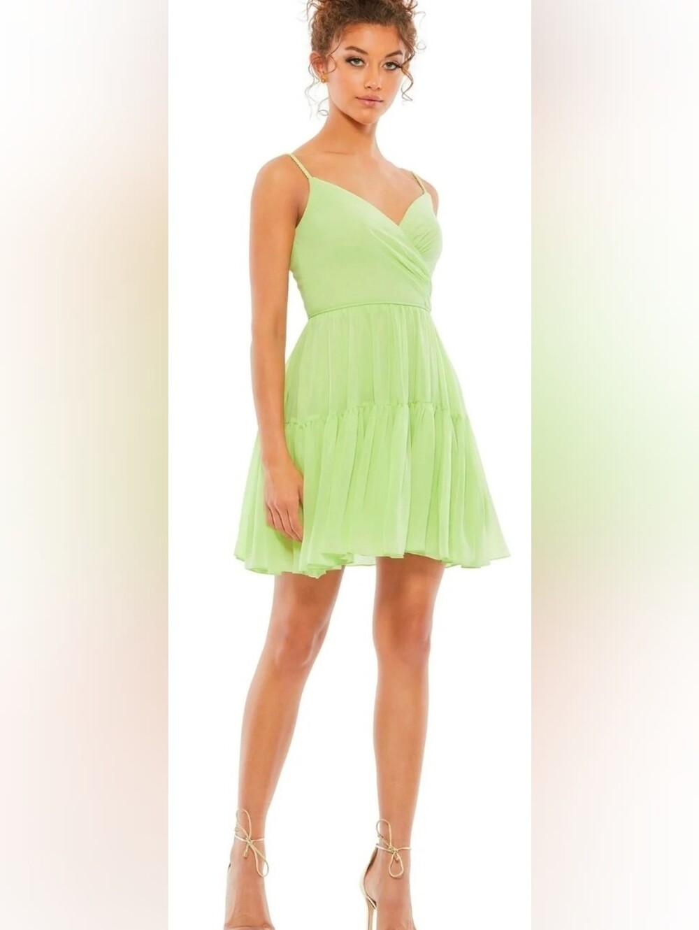 Mac Duggal Mint Green Spaghetti Strap Fit & Flare Tiered Dress Size 12 #70200